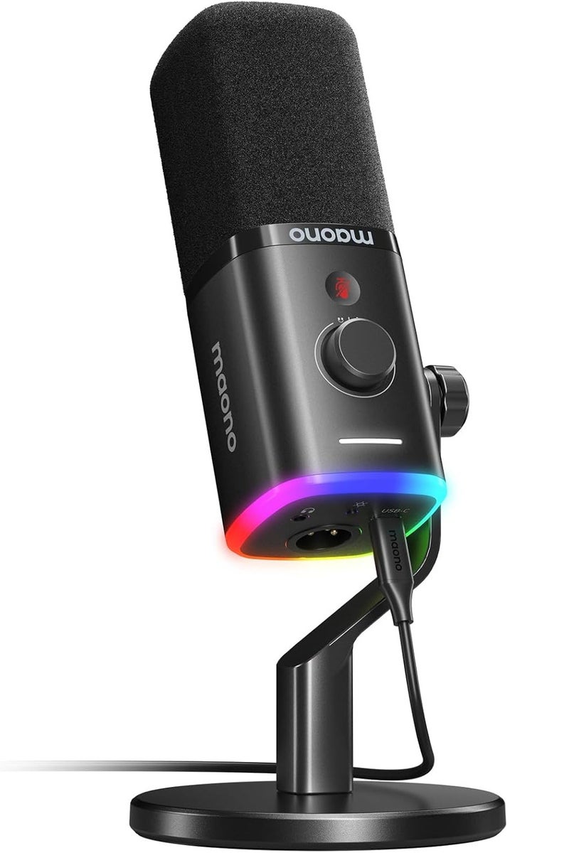 ماونو ميكروفون MAONO PD100X  RGB يو إس بي / XLR  الديناميكي للبودكاست والبث والألعاب وتسجيل الصوت – ميكروفون كاريويد احترافي مع زر كتم الصوت ومراقبة سماعة الرأس – أسود          Ask ChatGPT - Image 1