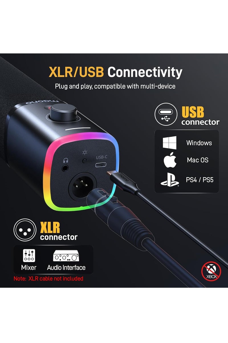 ماونو ميكروفون MAONO PD100X  RGB يو إس بي / XLR  الديناميكي للبودكاست والبث والألعاب وتسجيل الصوت – ميكروفون كاريويد احترافي مع زر كتم الصوت ومراقبة سماعة الرأس – أسود          Ask ChatGPT - Image 2