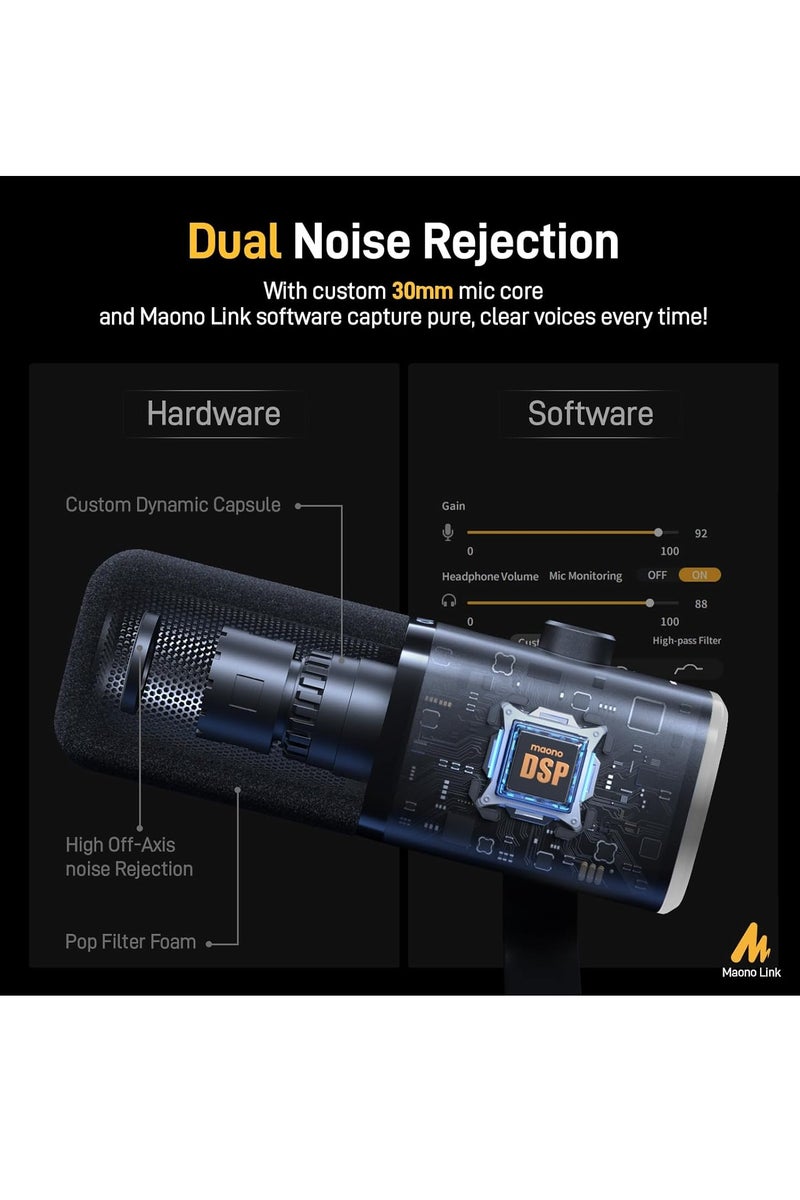 ماونو ميكروفون MAONO PD100X  RGB يو إس بي / XLR  الديناميكي للبودكاست والبث والألعاب وتسجيل الصوت – ميكروفون كاريويد احترافي مع زر كتم الصوت ومراقبة سماعة الرأس – أسود          Ask ChatGPT - Image 5