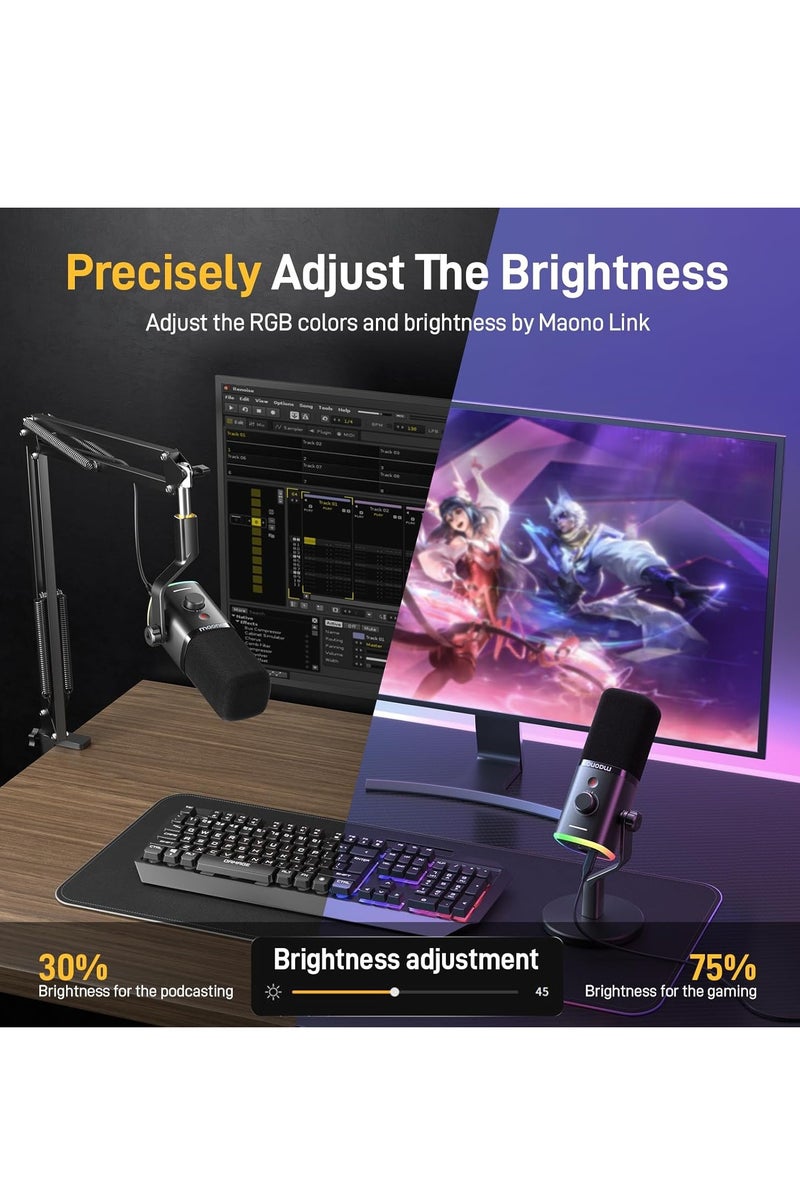 ماونو ميكروفون MAONO PD100X  RGB يو إس بي / XLR  الديناميكي للبودكاست والبث والألعاب وتسجيل الصوت – ميكروفون كاريويد احترافي مع زر كتم الصوت ومراقبة سماعة الرأس – أسود          Ask ChatGPT - Image 4