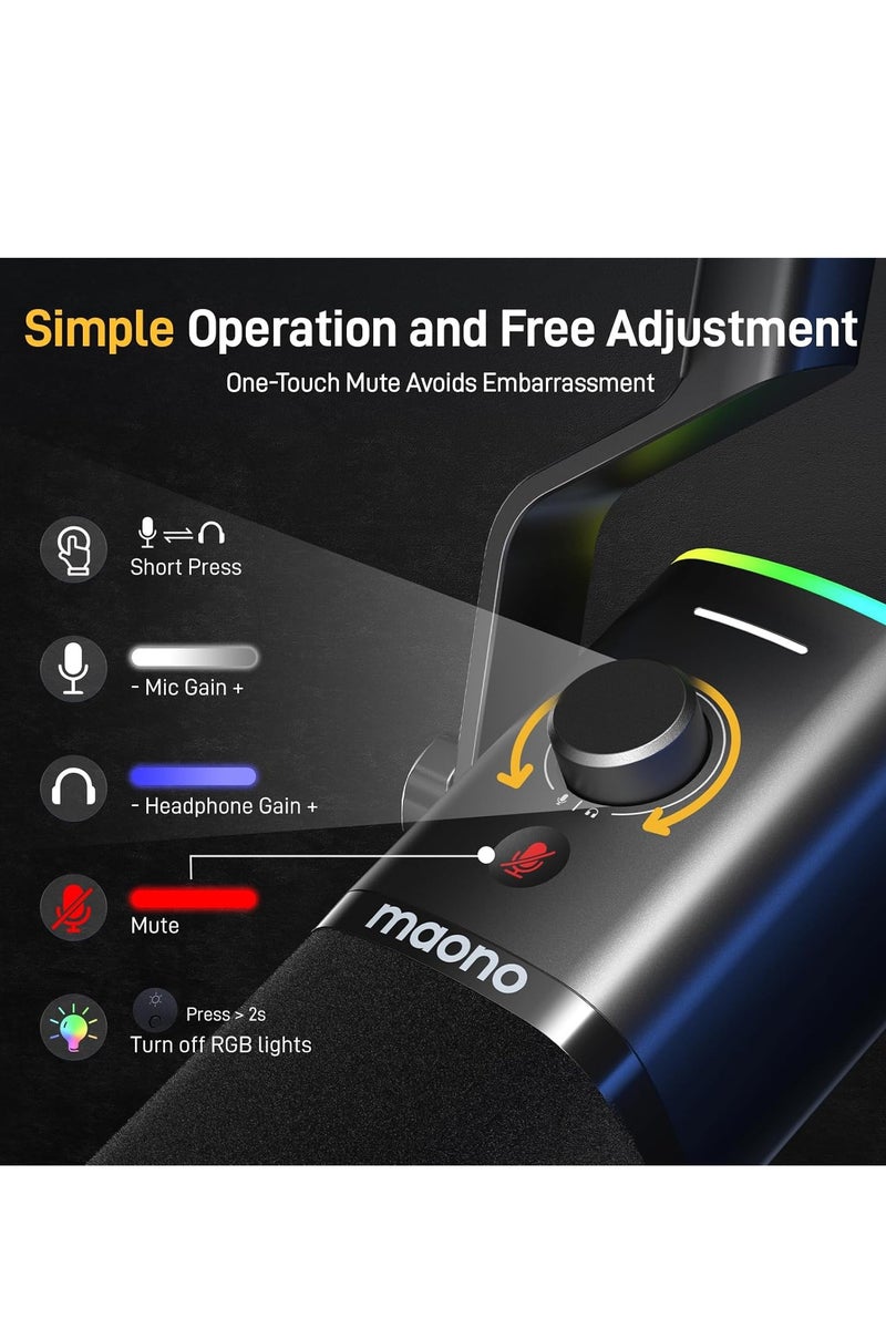 ماونو ميكروفون MAONO PD100X  RGB يو إس بي / XLR  الديناميكي للبودكاست والبث والألعاب وتسجيل الصوت – ميكروفون كاريويد احترافي مع زر كتم الصوت ومراقبة سماعة الرأس – أسود          Ask ChatGPT - Image 3