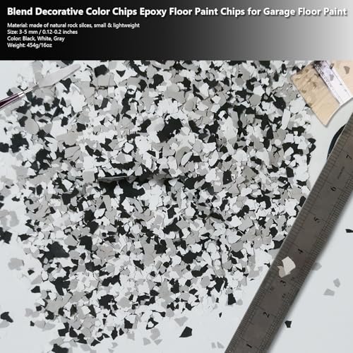 Fnuiddt 1LB Epoxy Floor Flakes Blend Decorative Color Chips Garage Paint Flakes Concrete Floor Coatings Kits for Garage Floors Wall Interior and Exterior House Paint（Black, White, Light Gray） - Image 3