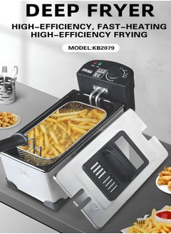 Electric Immersion Deep Fryer Removable Basket Adjustable Temperature Lid with Viewing Window Stainless Steel 3.5L 2000 Watt