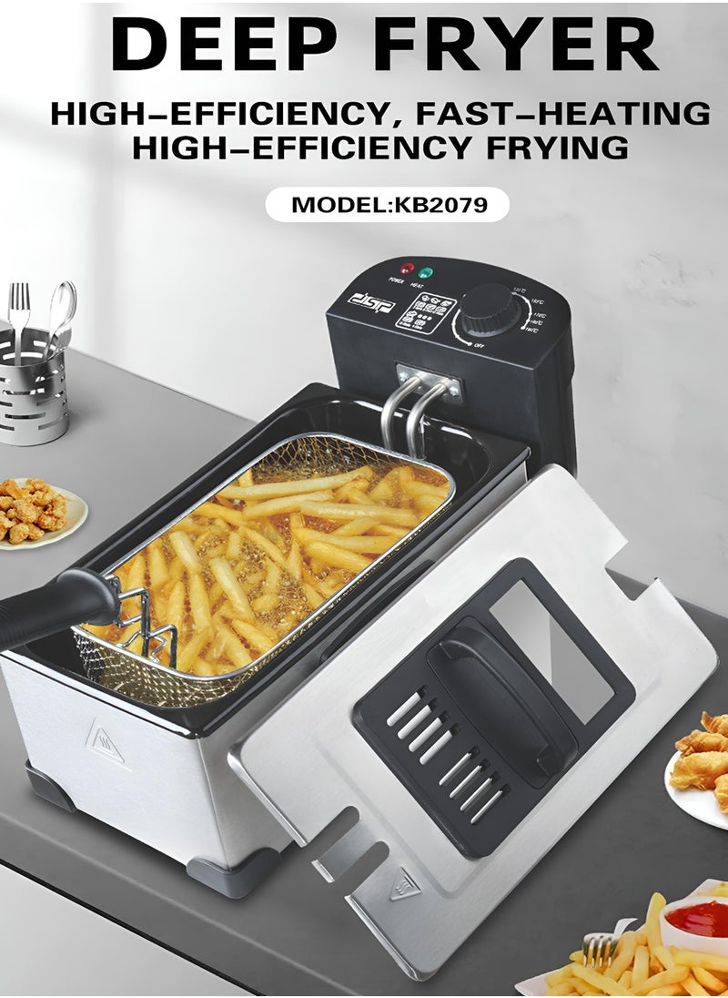 DSP Electric Immersion Deep Fryer Removable Basket Adjustable Temperature Lid with Viewing Window Stainless Steel 3.5L 2000 Watt  - Image 1