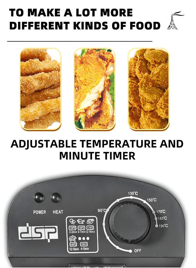 DSP Electric Immersion Deep Fryer Removable Basket Adjustable Temperature Lid with Viewing Window Stainless Steel 3.5L 2000 Watt  - Image 4