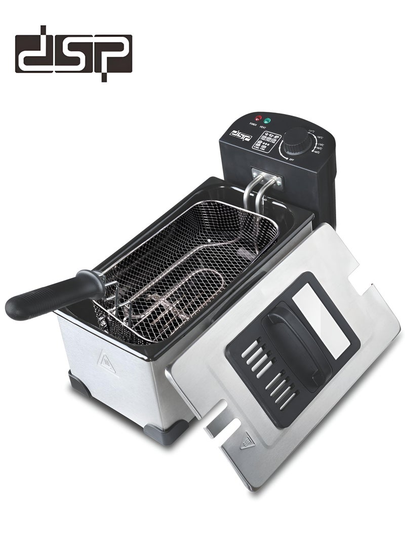 DSP - Electric Immersion Deep Fryer Removable Basket Adjustable Temperature Lid with Viewing Window Stainless Steel 3.5L 2000 Watt - Image 1