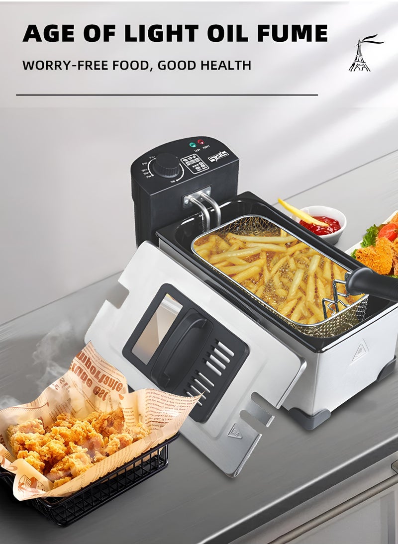 DSP Electric Immersion Deep Fryer Removable Basket Adjustable Temperature Lid with Viewing Window Stainless Steel 3.5L 2000 Watt  - Image 3