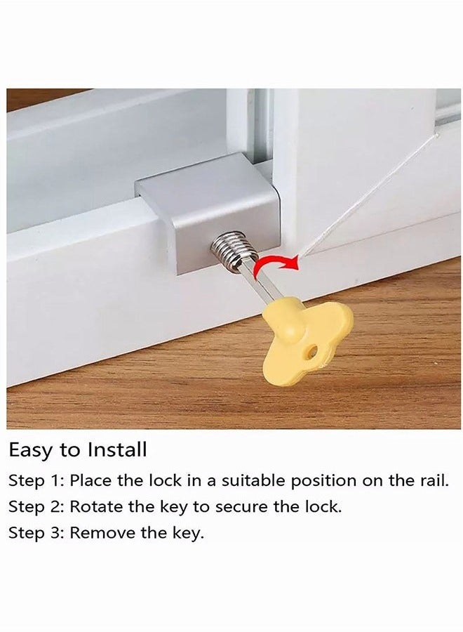 Pack Of 4 Sliding Window Lock With Security Lock Silver/Yellow 1.18 x 0.94 x 0.9inch - Image 5