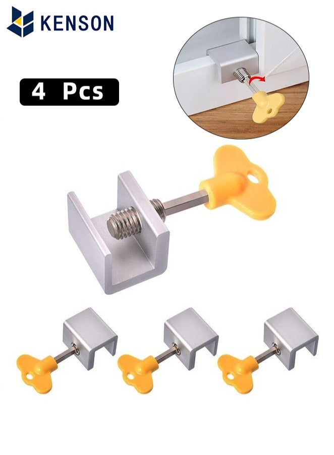 Pack Of 4 Sliding Window Lock With Security Lock Silver/Yellow 1.18 x 0.94 x 0.9inch - Image 1
