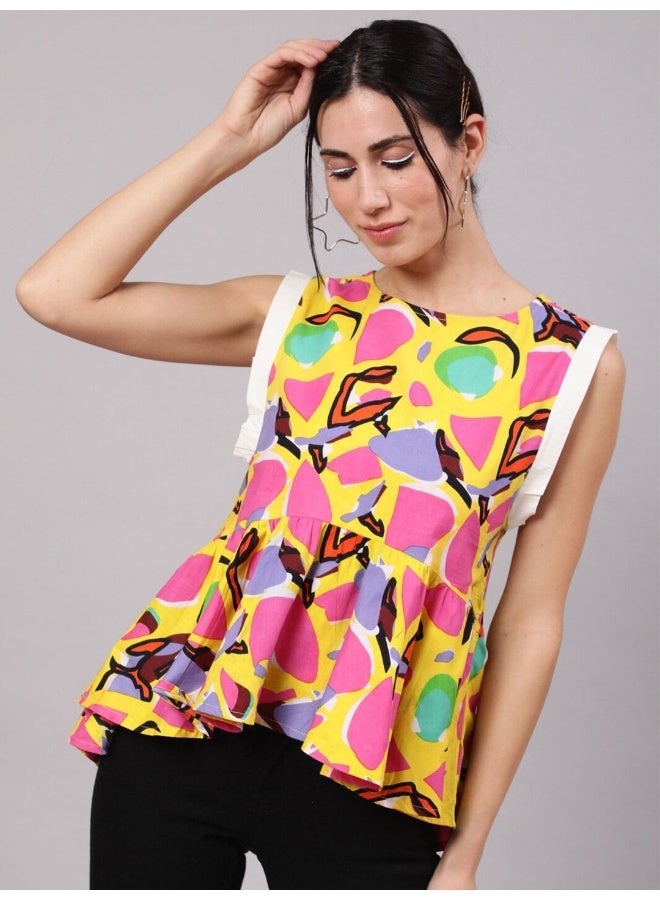 AKS Yellow Printed Gathered Top  - Image 3