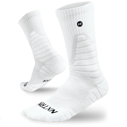 NXT NXTRND 3 Pairs Nxtrnd Crew Socks for Men & Boys, Padded Basketball & Football Socks (White, L/XL) - Image 1