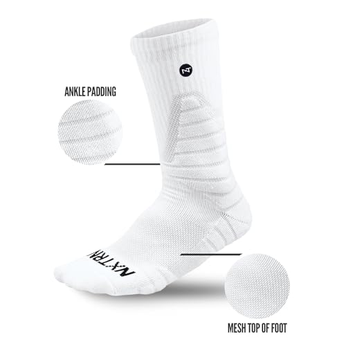 NXT NXTRND 3 Pairs Nxtrnd Crew Socks for Men & Boys, Padded Basketball & Football Socks (White, L/XL) - Image 3