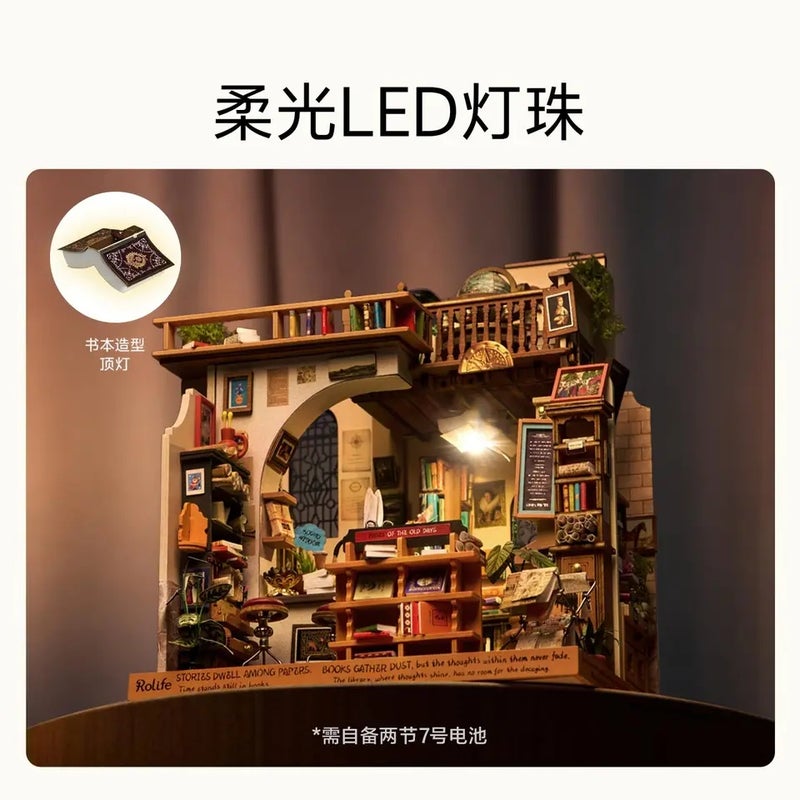 رولايف أحجية ثلاثية الأبعاد Rolife's New Official DIY Cabin Paper Time Bookstore Handmade Miniature Scene Model Assembly for Girls' Holiday Gifts - Image 4
