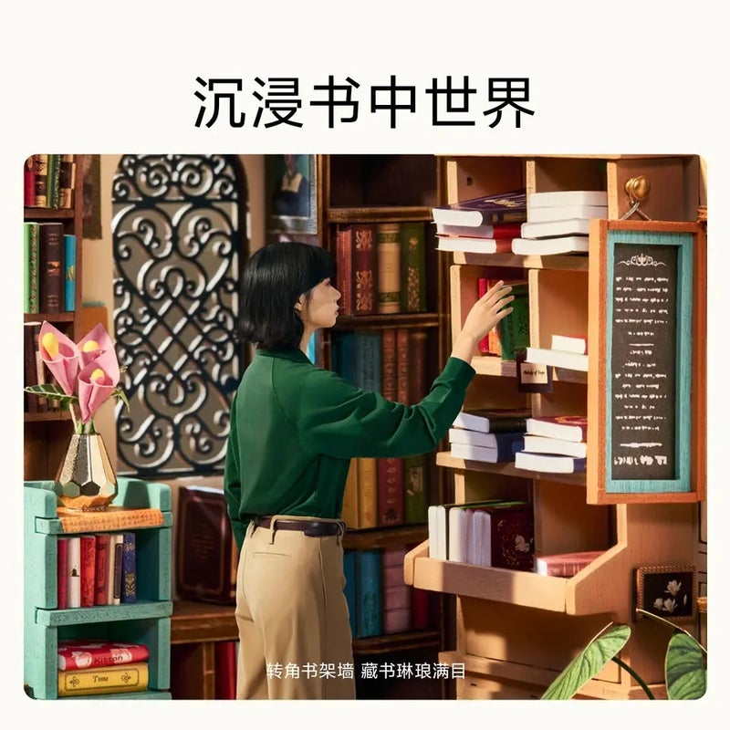 رولايف أحجية ثلاثية الأبعاد Rolife's New Official DIY Cabin Paper Time Bookstore Handmade Miniature Scene Model Assembly for Girls' Holiday Gifts - Image 3