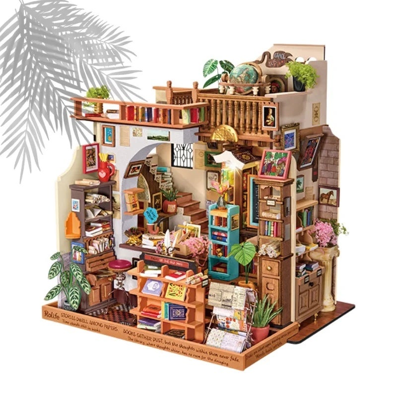 رولايف أحجية ثلاثية الأبعاد Rolife's New Official DIY Cabin Paper Time Bookstore Handmade Miniature Scene Model Assembly for Girls' Holiday Gifts - Image 1