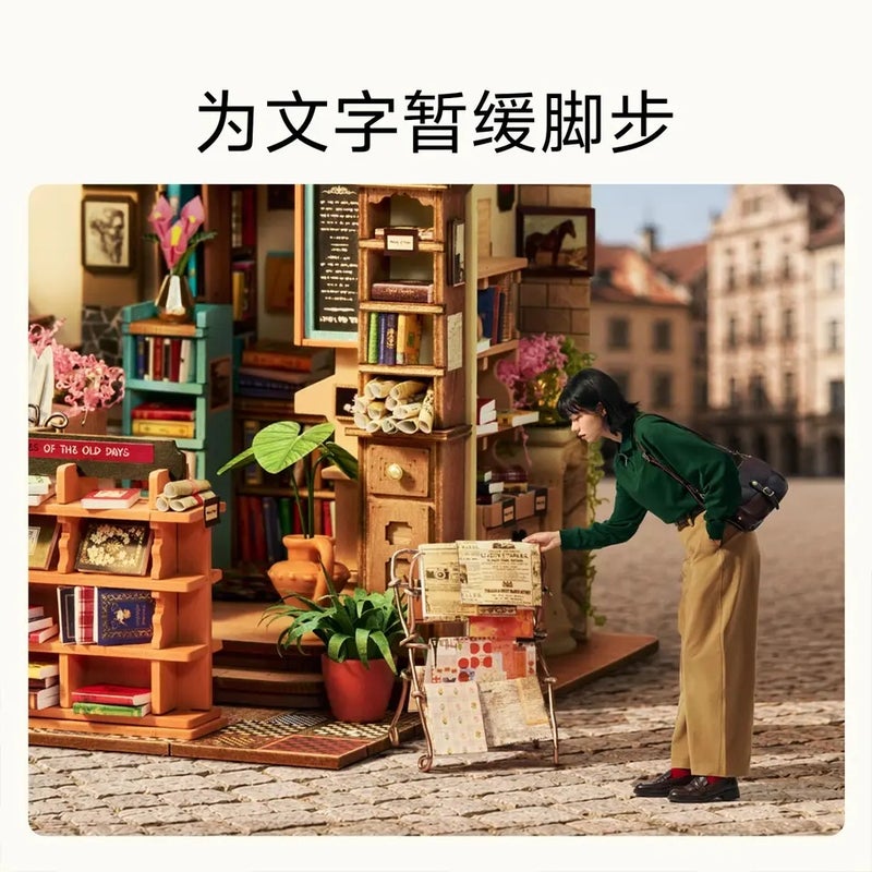 رولايف أحجية ثلاثية الأبعاد Rolife's New Official DIY Cabin Paper Time Bookstore Handmade Miniature Scene Model Assembly for Girls' Holiday Gifts - Image 2