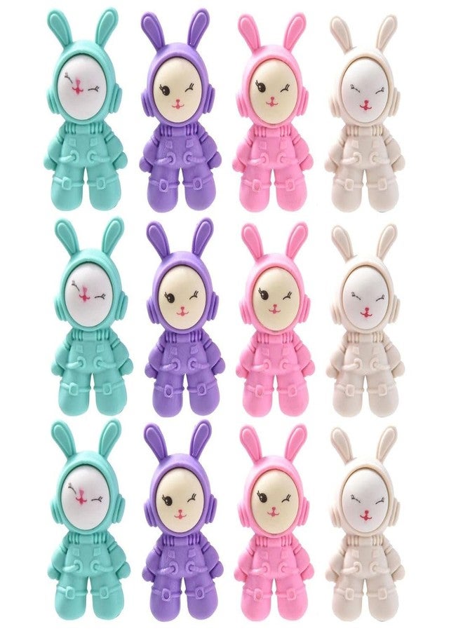 iSAA Store 12-Piece 3D Bunny Space Astronaut Design Rubber Pencil Erasers for Kids, Birthday Return Gifts, School Stationery for Boys and Girls (12) - Image 1