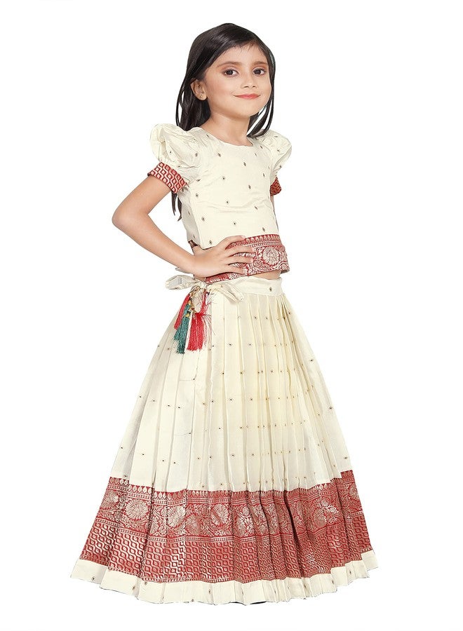 comrate كومرات فستان بناتي للأطفال باللونين الأحمر والأبيض مع شولي باتو بافاداي (9-10 سنوات) - Image 3