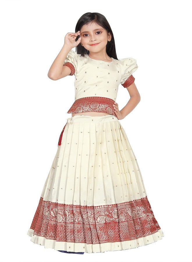 comrate كومرات فستان بناتي للأطفال باللونين الأحمر والأبيض مع شولي باتو بافاداي (9-10 سنوات) - Image 1