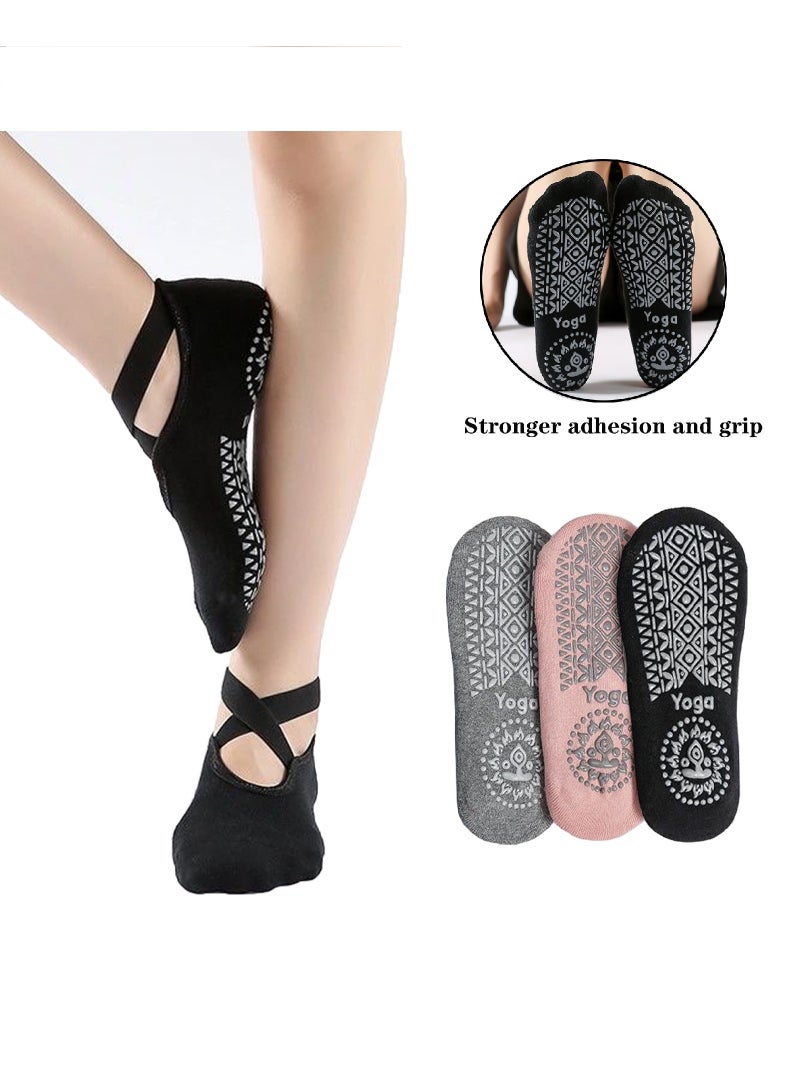 3 Pairs Anti-Skid Breathable Fitness Pilates Yoga Socks Ballet Dance Socks Barefoot Workout Socks - Image 2
