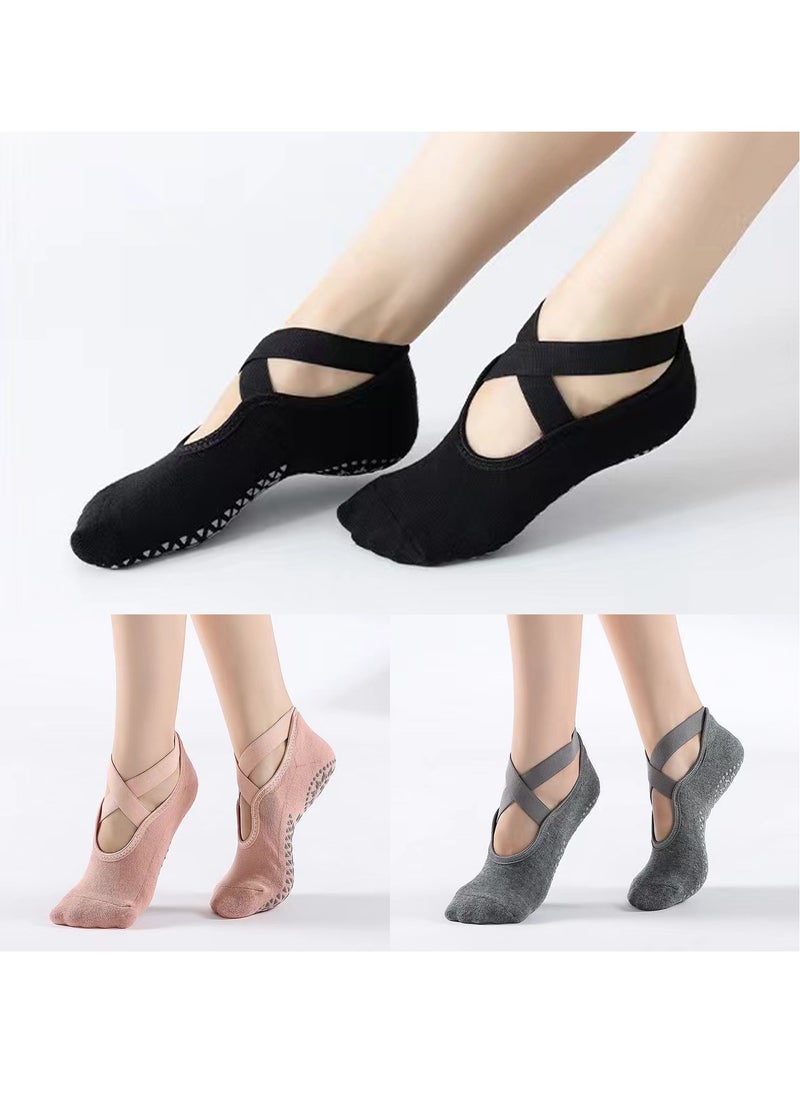 LAIAOCISI 3 Pairs Anti-Skid Breathable Fitness Pilates Yoga Socks Ballet Dance Socks Barefoot Workout Socks  - Image 1