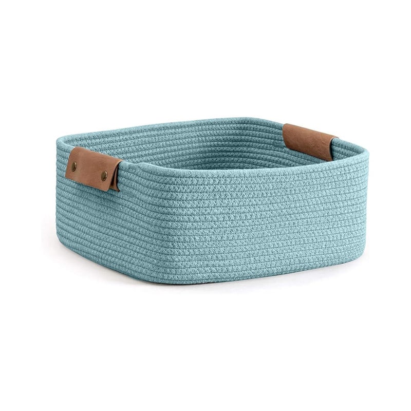 ALBY Cotton Storage Rectangular Gift Basket, Cute Case For Closet, Packing, Wedding Packaging Organizer Box Jute Basket Handwoven Eco-Friendly Foldable Storage Basket Bins Organizer (12x8x5 Inch Aqua) - Image 1