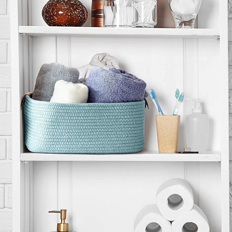 ALBY Cotton Storage Rectangular Gift Basket, Cute Case For Closet, Packing, Wedding Packaging Organizer Box Jute Basket Handwoven Eco-Friendly Foldable Storage Basket Bins Organizer (12x8x5 Inch Aqua) - Image 3