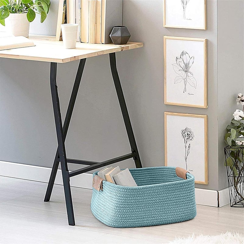 ALBY Cotton Storage Rectangular Gift Basket, Cute Case For Closet, Packing, Wedding Packaging Organizer Box Jute Basket Handwoven Eco-Friendly Foldable Storage Basket Bins Organizer (12x8x5 Inch Aqua) - Image 2
