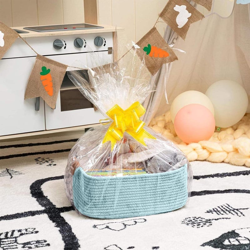 ALBY Cotton Storage Rectangular Gift Basket, Cute Case For Closet, Packing, Wedding Packaging Organizer Box Jute Basket Handwoven Eco-Friendly Foldable Storage Basket Bins Organizer (12x8x5 Inch Aqua) - Image 4