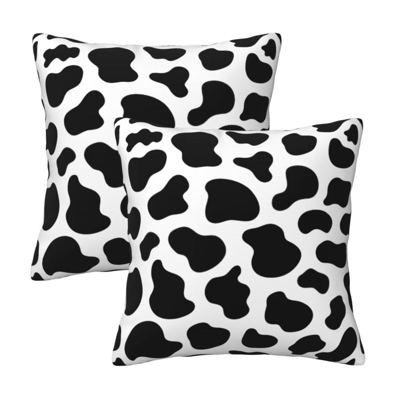 Poream Cow Print Farmhouse Throw Pillow Covers 18x18 Inch Black and White Pillow Case Soft Outdoor Pillowcase Cushion Covers Set of 2 for Sofa Bed Bedroom Car Chair Living Room Home Decorative - Image 1