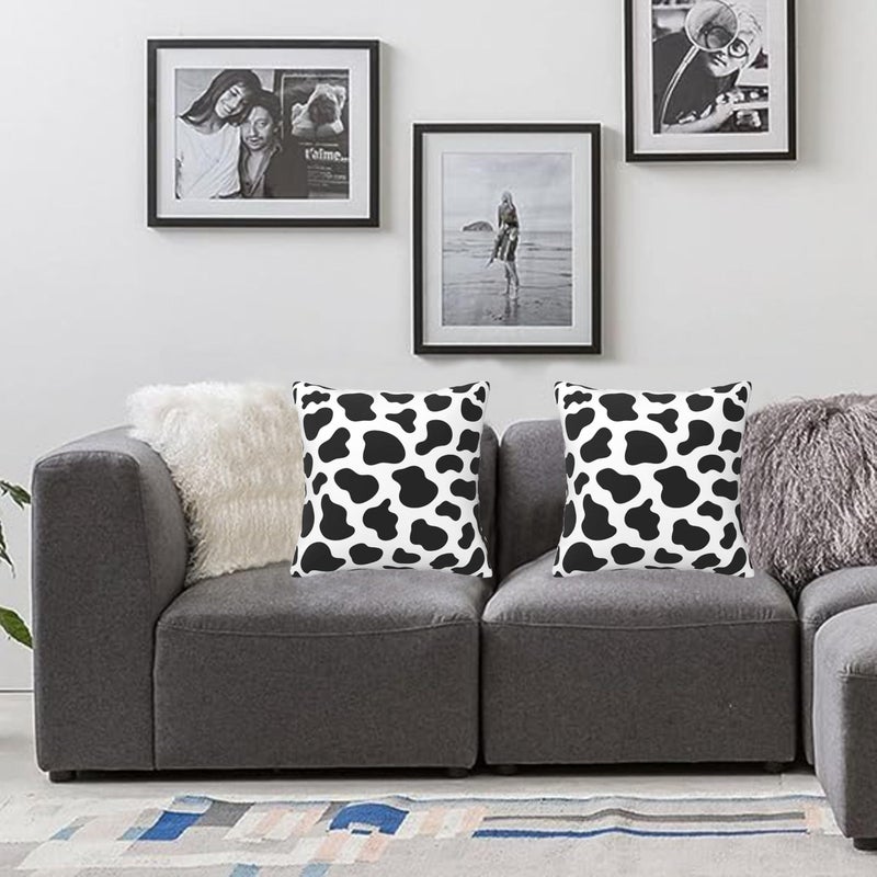 Poream Cow Print Farmhouse Throw Pillow Covers 18x18 Inch Black and White Pillow Case Soft Outdoor Pillowcase Cushion Covers Set of 2 for Sofa Bed Bedroom Car Chair Living Room Home Decorative - Image 2