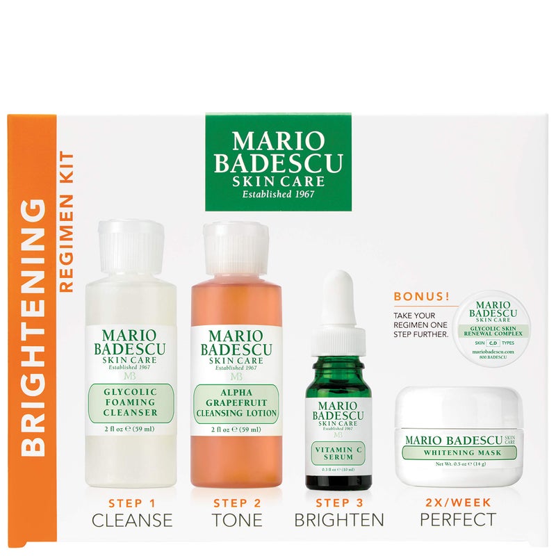 Mario Badescu The Brightening Kit, 5 Piece Kit With Glycolic Foaming Cleanser, Alpha Grapefruit Cleansing Lotion, Vitamin C Serum, Whitening Mask & Glycolic Skin Renewal Complex - Image 1