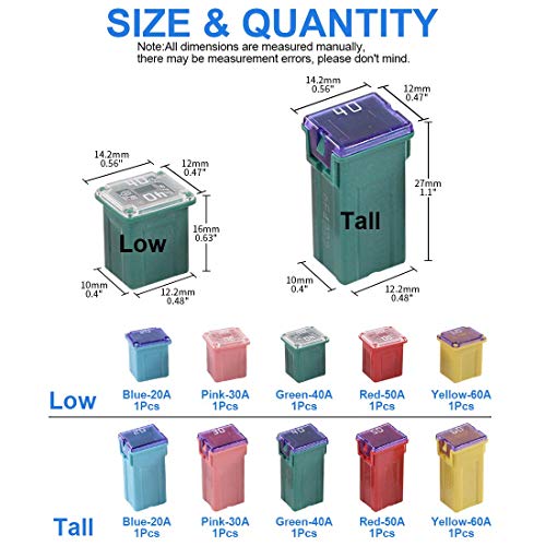 JESUNK 30 pc Automotive Combination Low and Tall/STD Profile Box Shaped Assortment Fuse Kit for Ford, Chevy/GM, Nissan, and Toyota Pickup Trucks, Cars and SUVs - Image 2