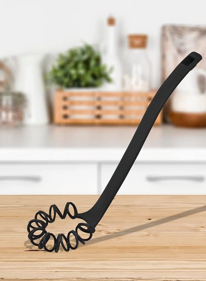 Generic Safe Silicone Spiral Hand Whisk - Heat Resistant Sauce and Egg Whisk with Flexible Silicone Head and Ergonomic Handle with Hanging Hole - Black - 1 Pack - Image 1