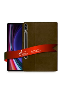 Wtech PU Leather Magnetic Closure Flip Case Cover For Samsung Galaxy Tab S9 Plus 5G 2023 / Tab S9 FE+ 2023 (12.4 Inch) SM-X810 SM-X816B Dark Brown  - Image 1