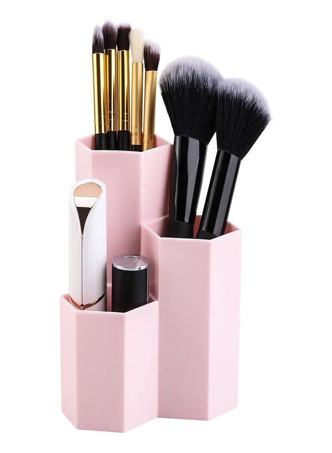 LoveBB Makeup Brush Holder Organizer, 3 Slot Plastic Cosmetics Brushes Pen Storage Solution, Pink - Image 2