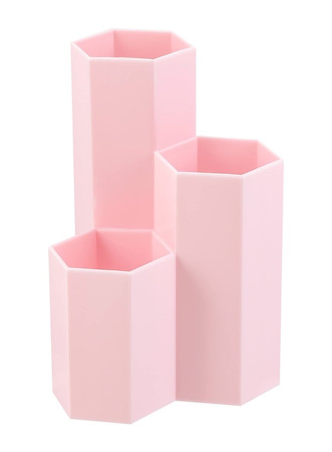 LoveBB Makeup Brush Holder Organizer, 3 Slot Plastic Cosmetics Brushes Pen Storage Solution, Pink - Image 1