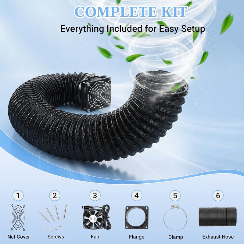 Baquler Fan Fume Extraction Kit for 3D Printer Enclosure 4000 RPM High-Efficiency Ventilation Low Noise Fan with Exhaust Pipe Flange Mesh Cover for Air Circulation Odors Smoke Harmful Particle Dust - Image 3
