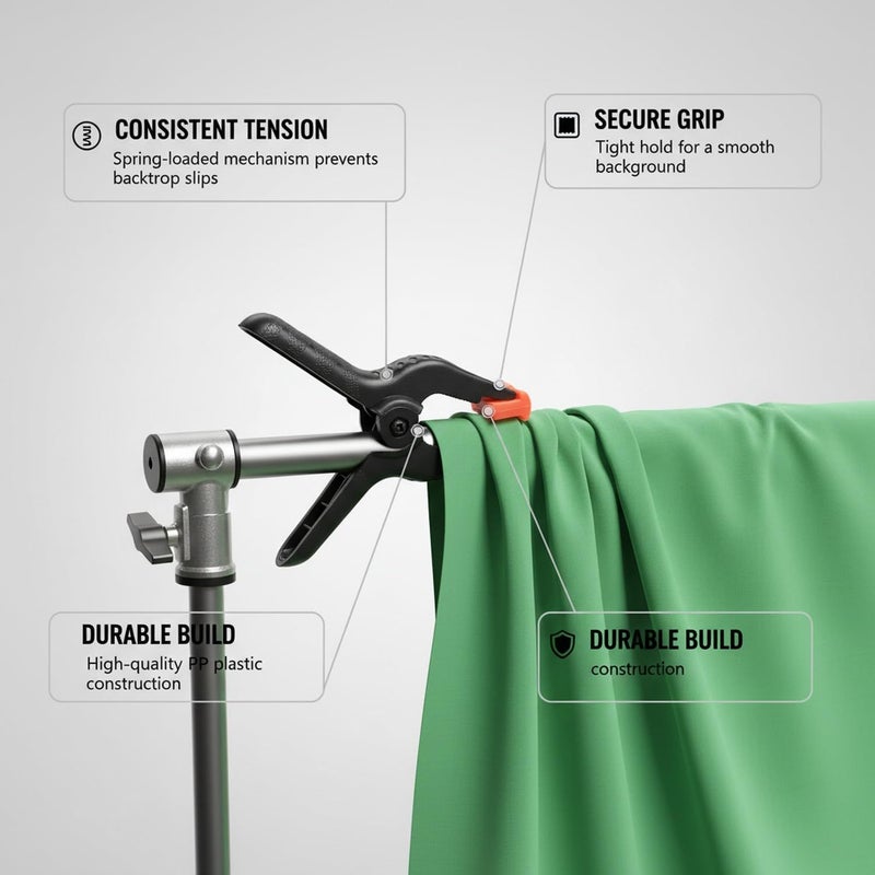 Backdrop Support Clip Spring Loaded Pp Plastic Clamp For Photo Studio Background Stand Secure Grip For Muslin And Green Screen 1 Piece - Image 5