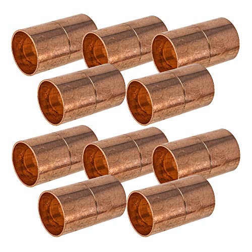 PROCURU [10-Pack] PROCURU (Made in USA) 1/2-Inch Copper Coupling with Stop (Roll or Dimple), C x C Sweat Connection, LF Certified Safe (CWCR0012-10P) - Image 1