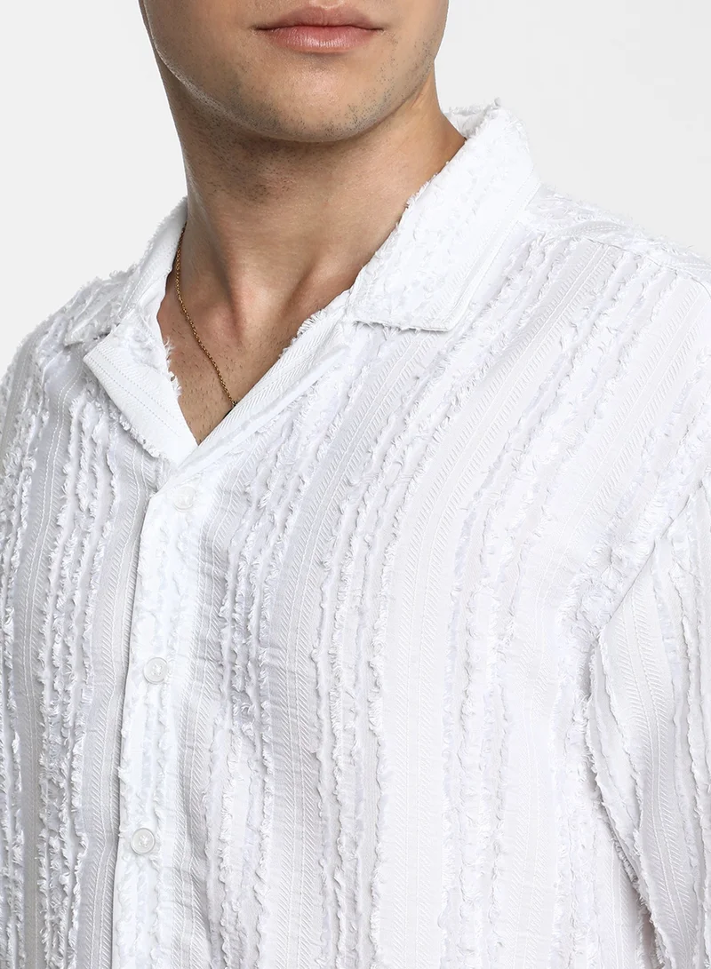 CAHOOT  Men's Chalk White Unhemmed Striped Oversized Shirt for Men | Best Price UAE