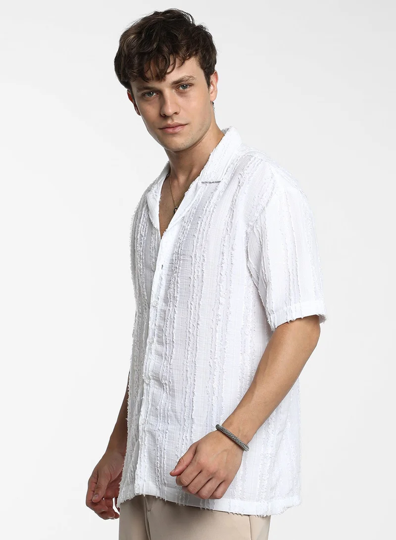 CAHOOT  Men's Chalk White Unhemmed Striped Oversized Shirt for Men | Best Price UAE