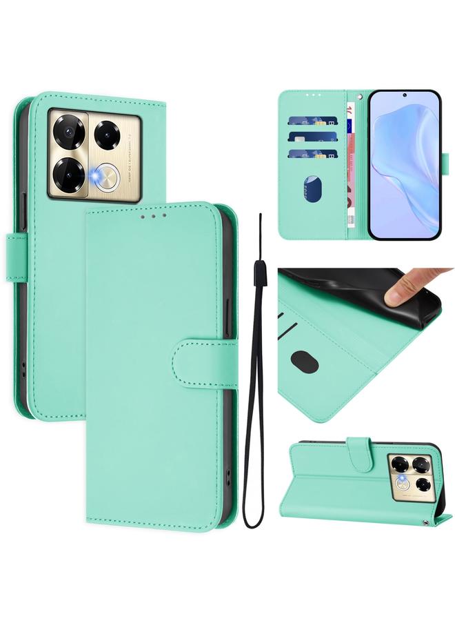 Zaboon Case For Infinix Note 40 Pro 4G Skin Feel Solid Color Leather Phone Case with Lanyard - Image 1