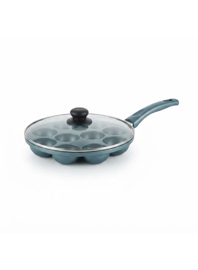 Delcasa 12 Pits Nonstick Paniyaram Pan - DC3790 Aluminum Body with Long Handle and Glass Lid/ Multipurpose - Image 2