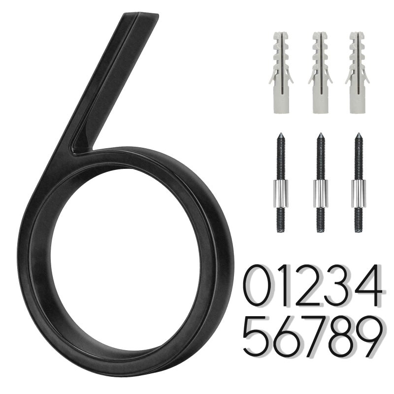 OLADOT 6" Stainless Steel Floating House Number 6, Metal Modern House Numbers, Mailbox Decor Number with Nail Kit, Coated Black, 911 Visibility Signage (Large 6) - Image 1