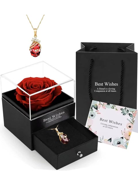 Gifts for Wife, Eternal Rose with Necklace, Preserved Flower with Pendant, Jewelry Gifts for Women, Birthday