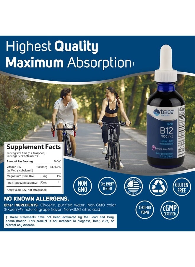 Trace Minerals Liquid Ionic B12 1,000 mcg Supplement, 2 Ounce - Image 3