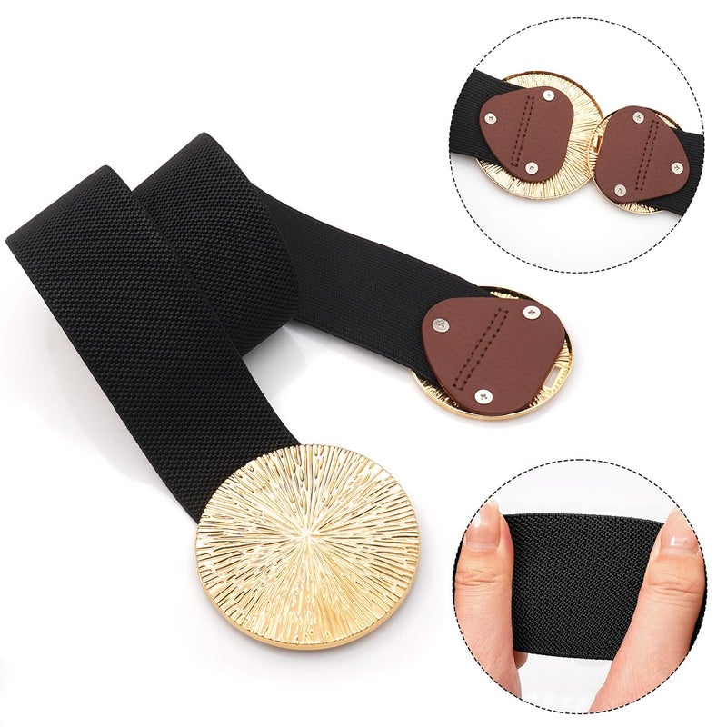 BAOKELAN Women Wide Stretchy Waist Belts Elastic Cinch Belt for Dresses Black Gold 65CM - Image 4