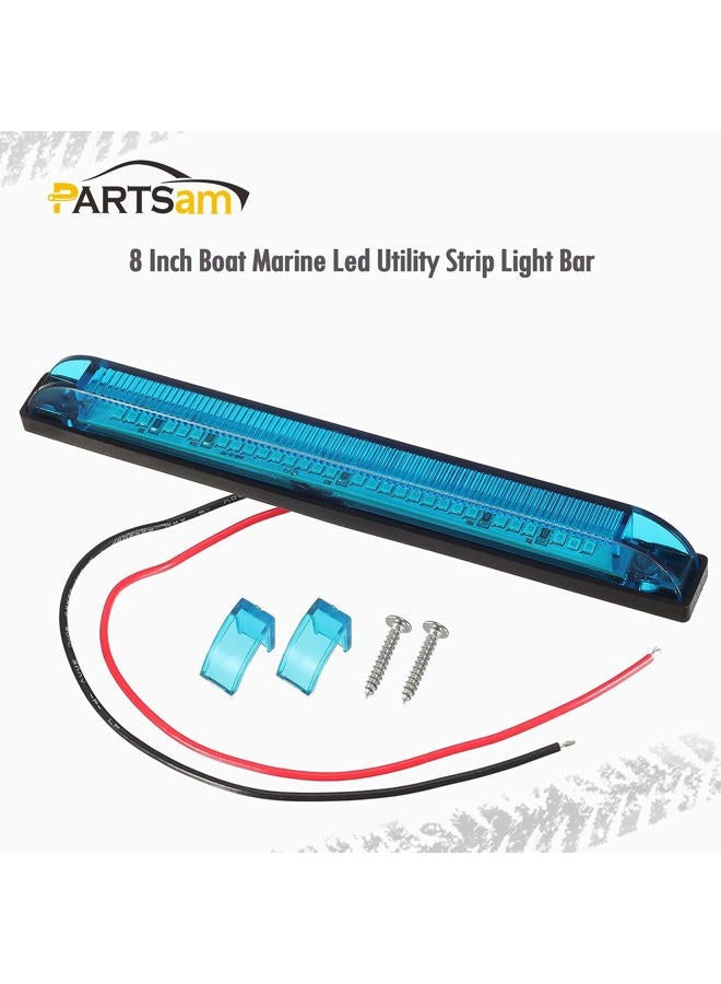 Partsam 2pcs Blue - 18LED 8'' Utility Strip Light Bar Auto Marker Light Car Led 12V Low Current Draw, 8 Inch Blue Led Strip Bar, Slim Line RV Boat Marine Led Utility Lights Surface Mount - Image 2