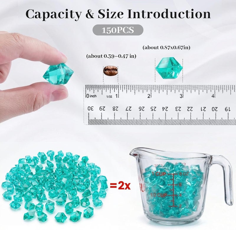DomeStar Teal Fake Ice Rocks, 150PCS Acrylic Gems Crystals Plastic Shamrock Diamonds Centerpiece for Vase Fillers DIY Craft Wedding Party Table Scatter Decorations - Image 2